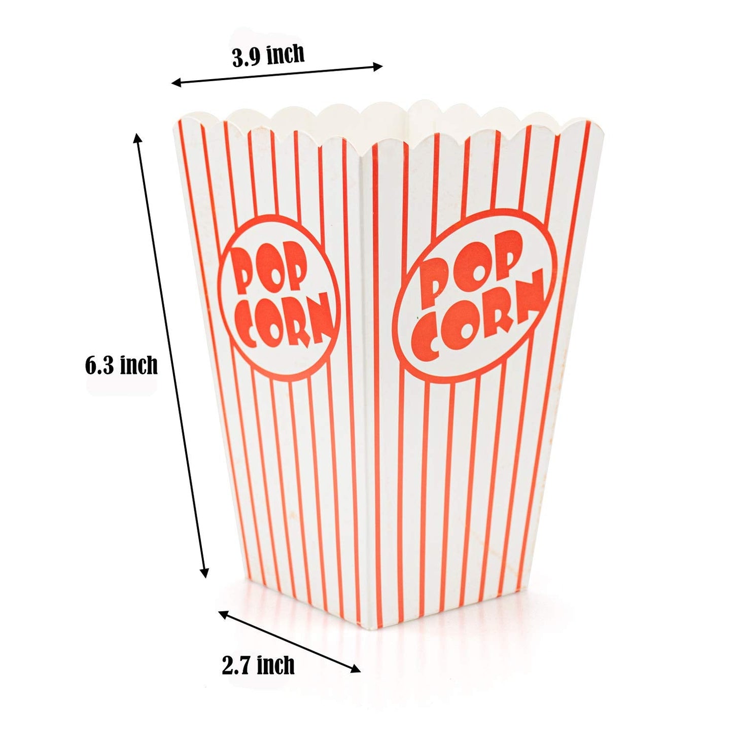 Bekith 100 Pack Paper Open-Top Popcorn Box, Popcorn Containers Striped Red and White, Great for Movie Theater Carnival Party