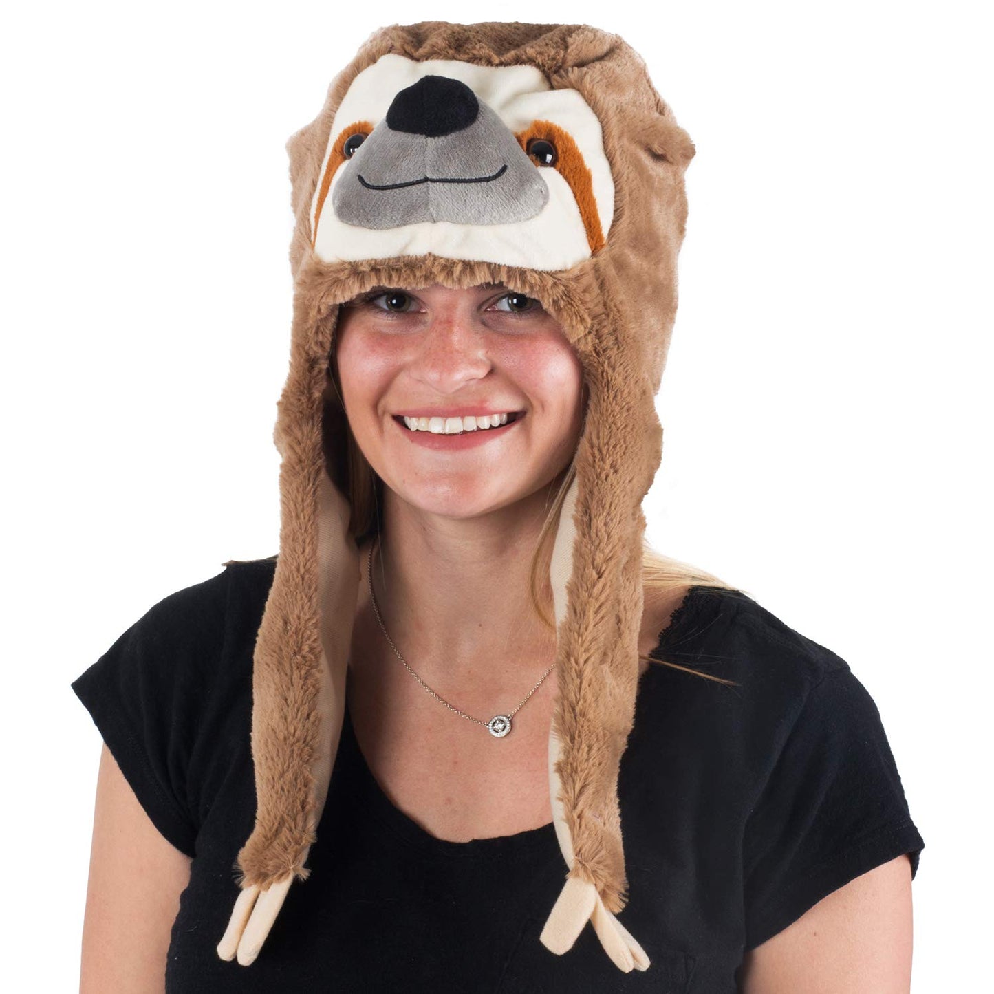 Tigerdoe Plush Sloth Hood Hat - Animal Hat, Sloth Accessory and Gift, Brown