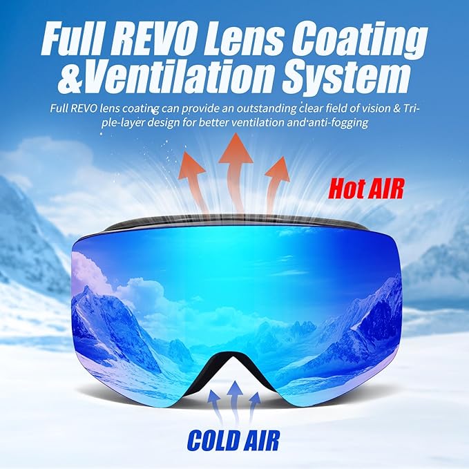 Ski Goggles OTG Snow/Snowboard Goggles Snowboarding Goggles Over Glasses Ski Goggle for Men Women Adult