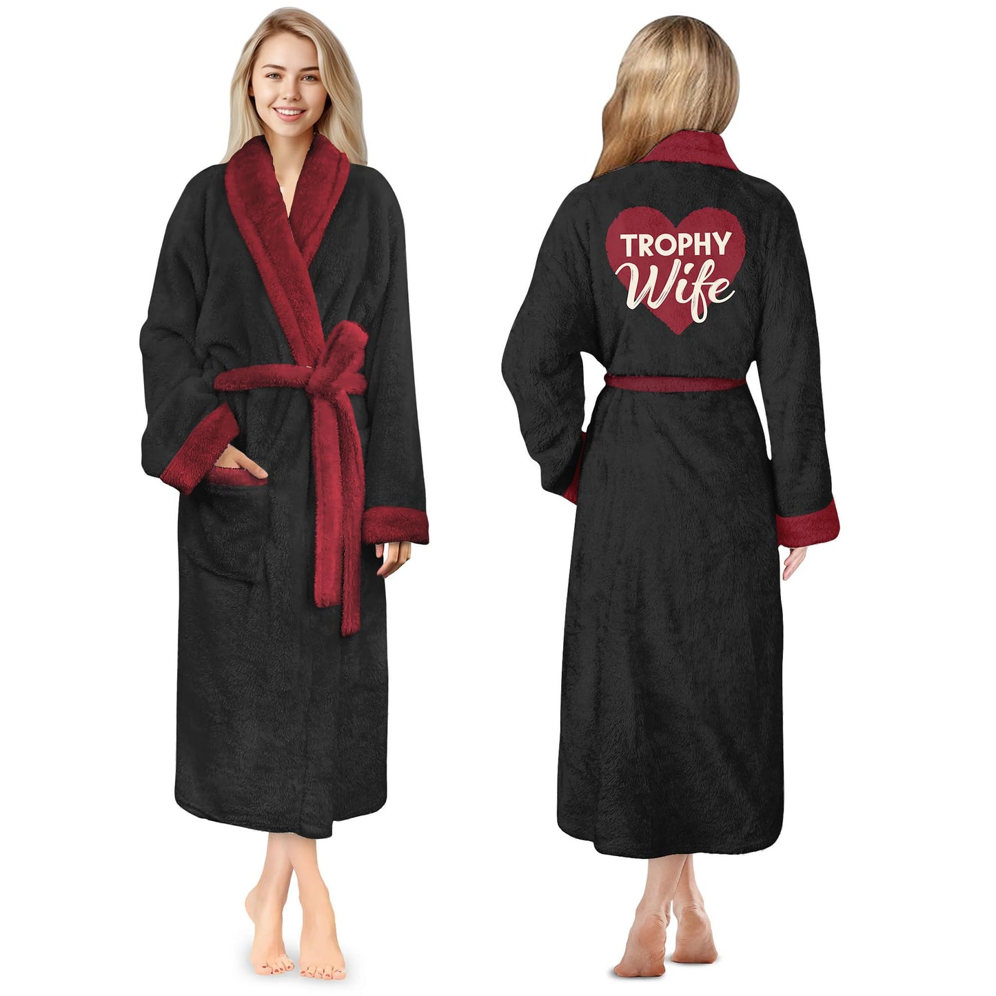 Vprintes Trophy Wife Fleece Robe - Gifts for Her Wife Gifts from Husband - Birthday Gifts for Wife Anniversary (Small/Medium).