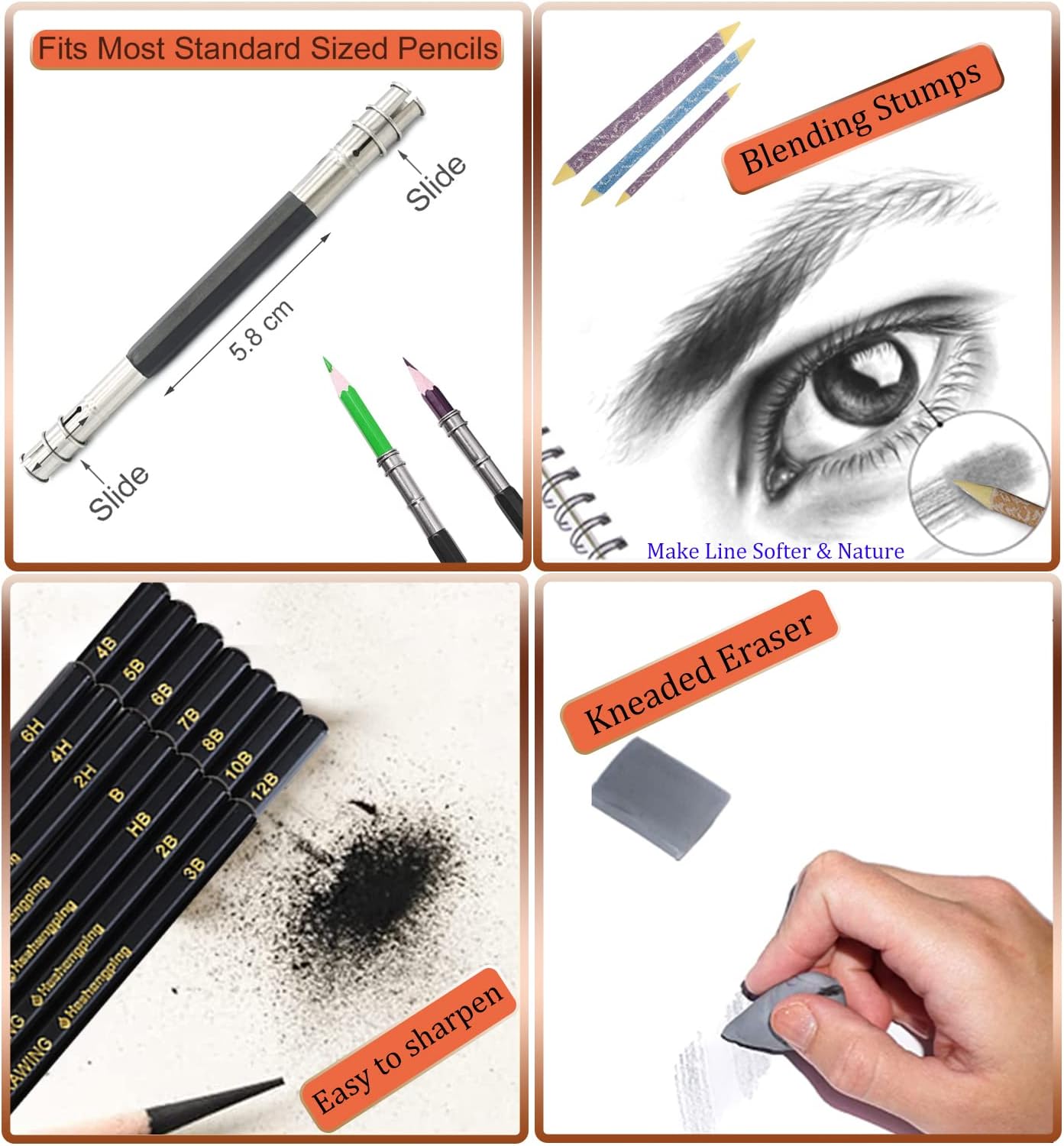 31 Drawing Sketching Pencils Kit, Portable Artist Supples Travel Case Set has Graphite, Charcoal, white color pencil, Blending Stump, gift for Adults Beginners for Drawing Sketch