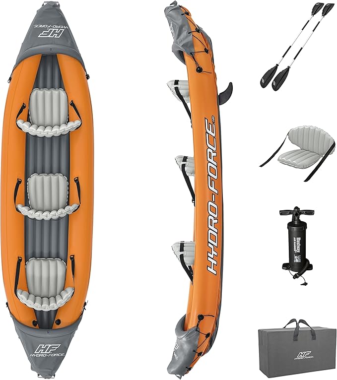 Bestway Hydro-Force 12'6" x 39" Rapid X3 Inflatable Kayak Set | Fits Up to 3 Persons | Includes 2 Aluminum Paddles, 1 Hand...