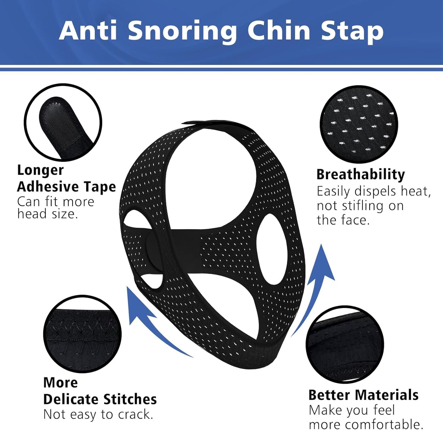 Chin Strap for Sleeping, Effective Anti Snoring Devices, Airflow Jaw Strap for Sleep Apnea Breathable and Comfortable, Adjustable Anti Snoring Chin Strap for Men and Women