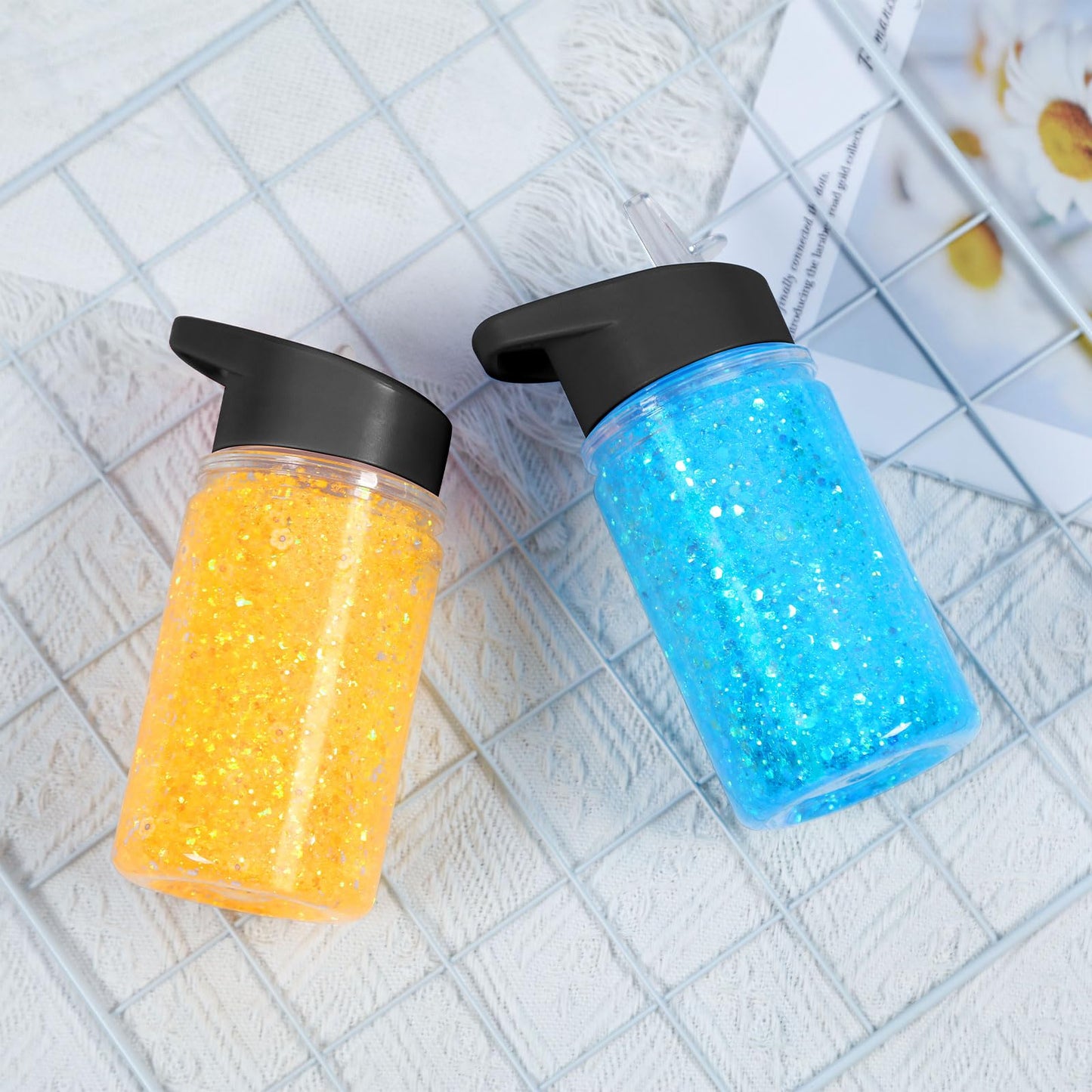 Micellwuu 4 Pack 10 Oz Plastic Double Wall Snow Globe Tumbler, Snowglobe Tumbler with Pre Drilled Hole and Plug, Snow Globe Cups Kid Water Bottle DIY Gift for Scool, Sport
