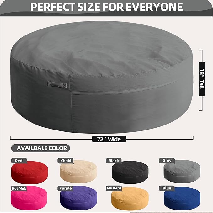 HABUTWAY XX-Large Bean Bag Chair: Giant 7' Memory Foam Furniture Bean Bag Chairs for Adults with Microfiber Cover 7Ft (Grey)
