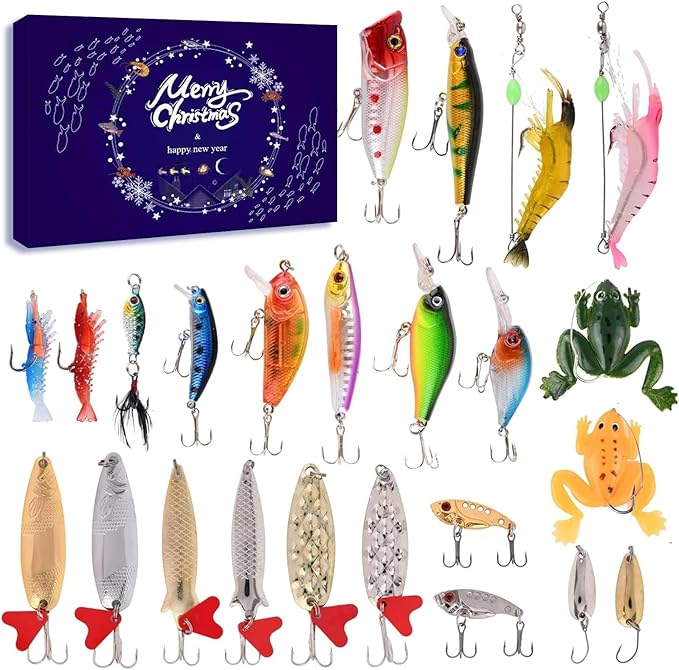 Lihome Fishing Advent Calendar 2025 – 24-Day Fishing Lure Set, for Men, Boys, Dads, and Fishermen – Freshwater and Saltwat...
