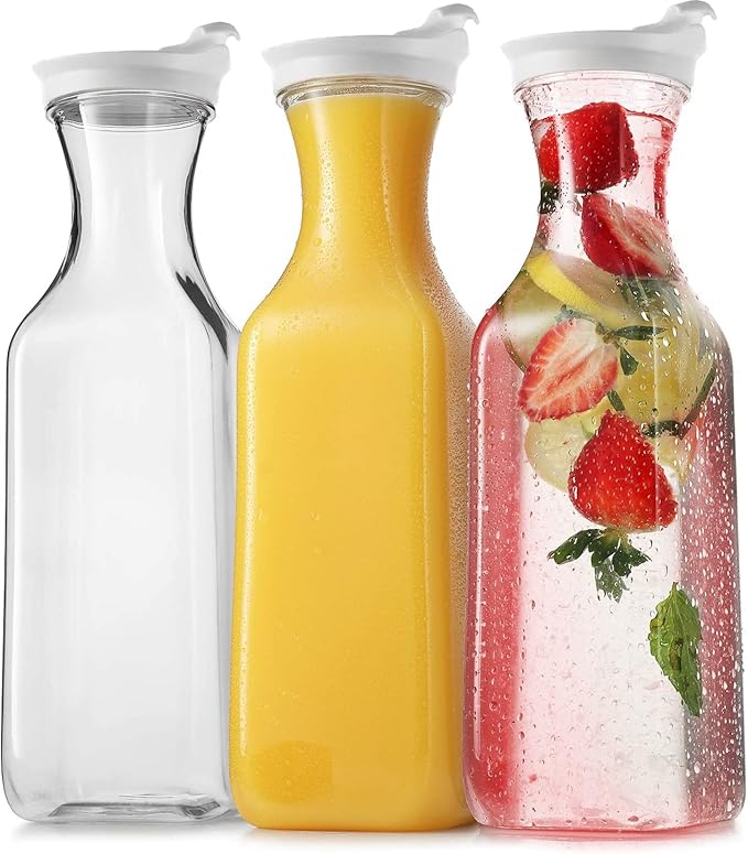 DilaBee Plastic Water Pitcher With Lid - Square Carafe Pitchers for Drinks, Milk, Smoothie, Iced Tea, Mimosa Bar Supplies...