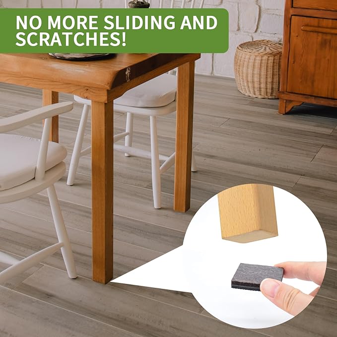 COVERCORNER Non Slip Furniture Pads 24 PCS 1 1/2'' Square - Anti Slip Furniture Pads - Self Adhesive Rubber Feet Furniture Feet - Chair Leg Floor Protectors - Keep Furniture in Place