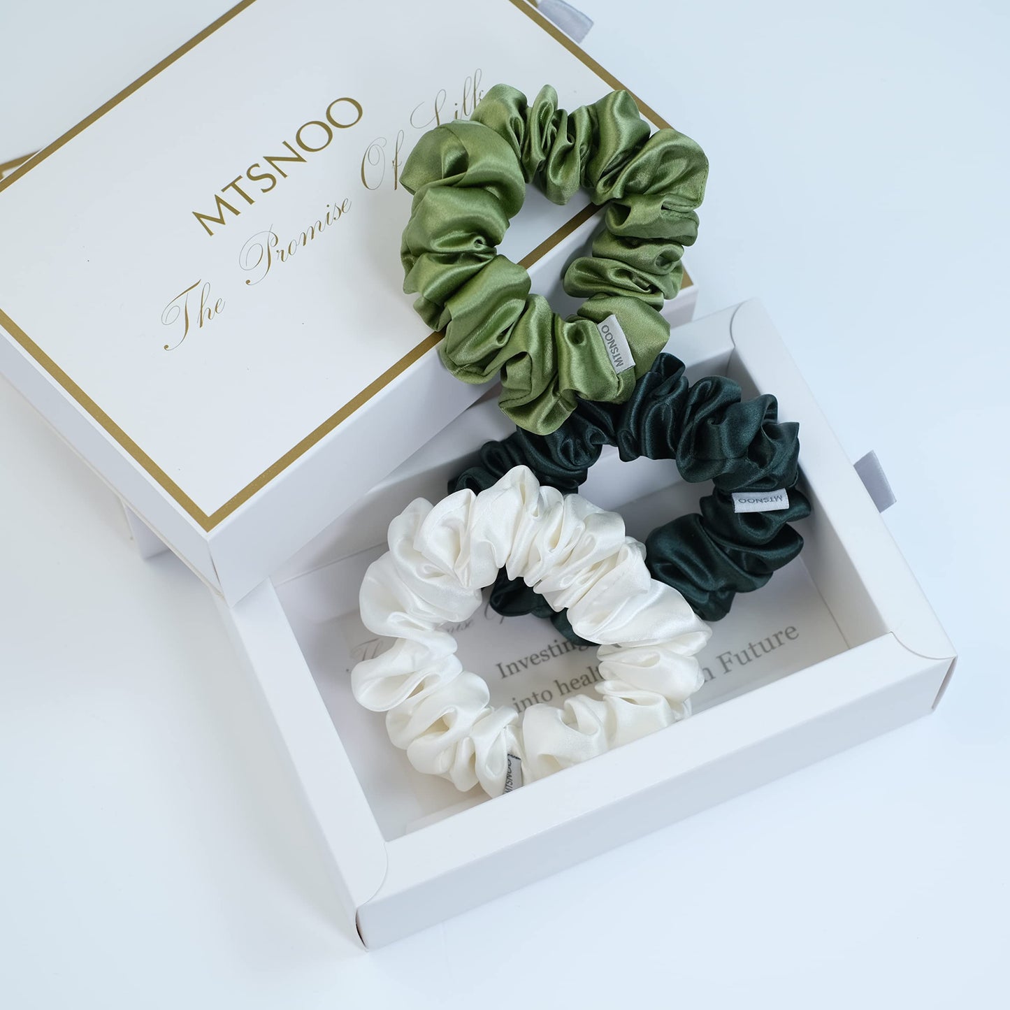 MTSNOO Silk Scrunchies, 3 Pack - 100% Pure 22 Momme Mulberry Silk Scrunchies for Curly Hair with Elastic Band, Silk Hair Ties Ro