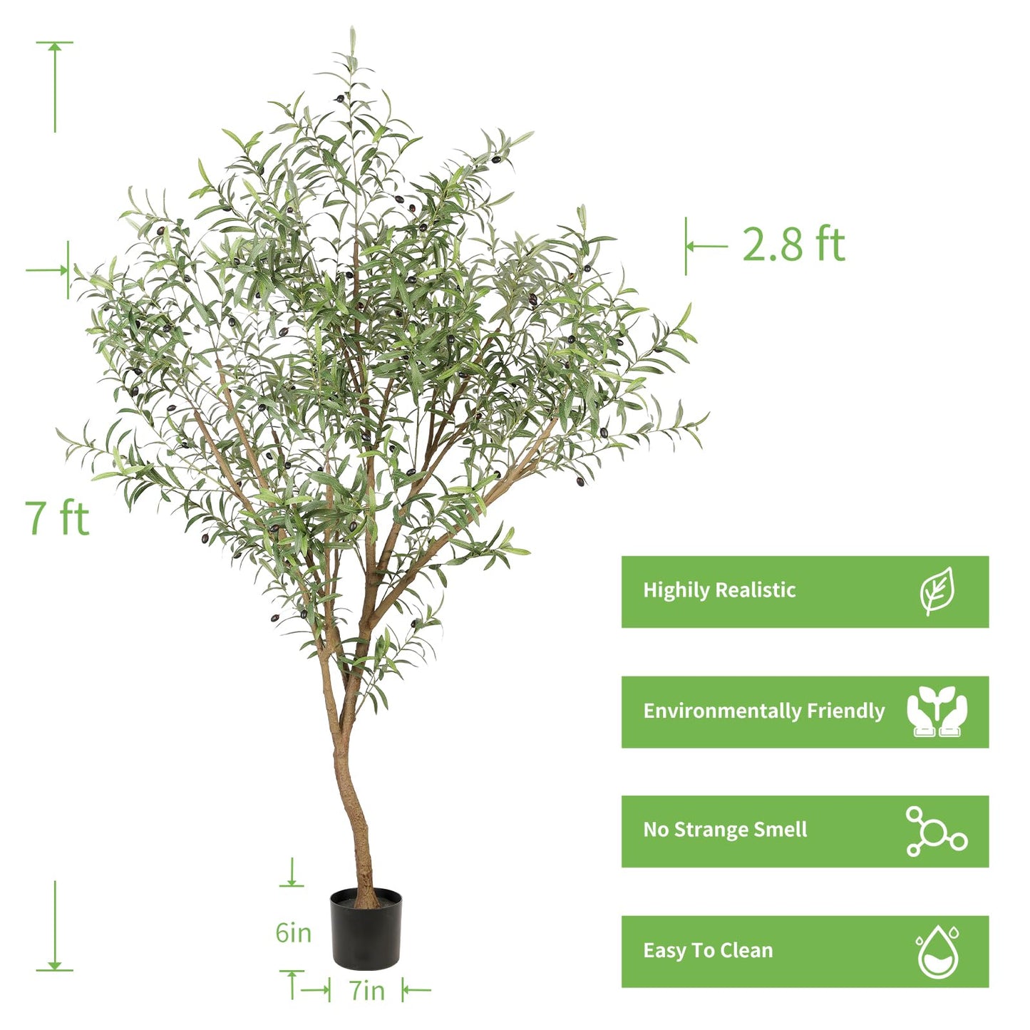 Realead Faux Olive Tree 7ft - Tall Olive Trees Artificial Indoor - Fake Potted Olive Silk Tree with Natural Olive Branches and Realistic Leaves - Artificial Olive Trees for Home Office Decor Indoor
