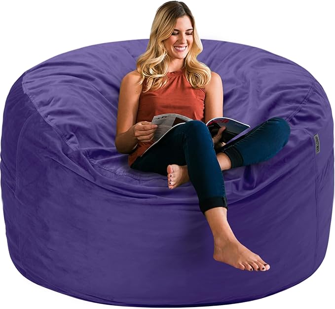 HABUTWAY Bean Bag Chair 3Ft Luxurious Velvet Ultra Soft Fur with High Rebound Memory Foam Bean Bag Chairs for Adults Plush Lazy Sofa with Fluffy Sponge 3' (Purple)