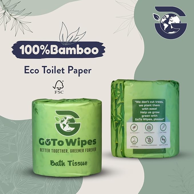 Bamboo Toilet Paper - Organic Ultra Soft 3 Ply - Chemical & PFAS Free, Non-Toxic - 350 Sheets, 12 Pack - Septic Safe, Sustainable - Plant Trees Initiatives with Each Purchase