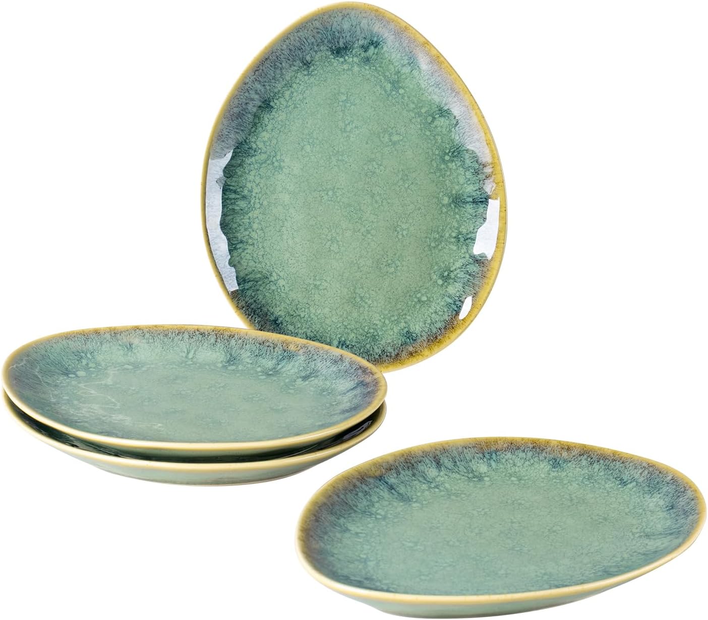 Henten Home Ceramic Appetizer Plates, 6.75 Inch Porcelain Dessert Plate, Cake, Snack Plates Set of 4, Salad Plate for Kitchen, Holiday Gifts, Dishwasher Safe (Green)