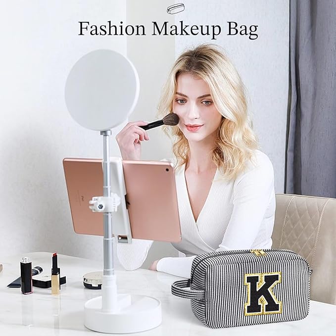 YOOLIFE Birthday Gifts for 4 5 6 7 8 9 10 11 12 13 14 15 16 Year Old Girl Gifts, Gifts for Women Teen Girls Kids Her Daughter, Monogram Initial Girls Makeup Bag, Black Letter K