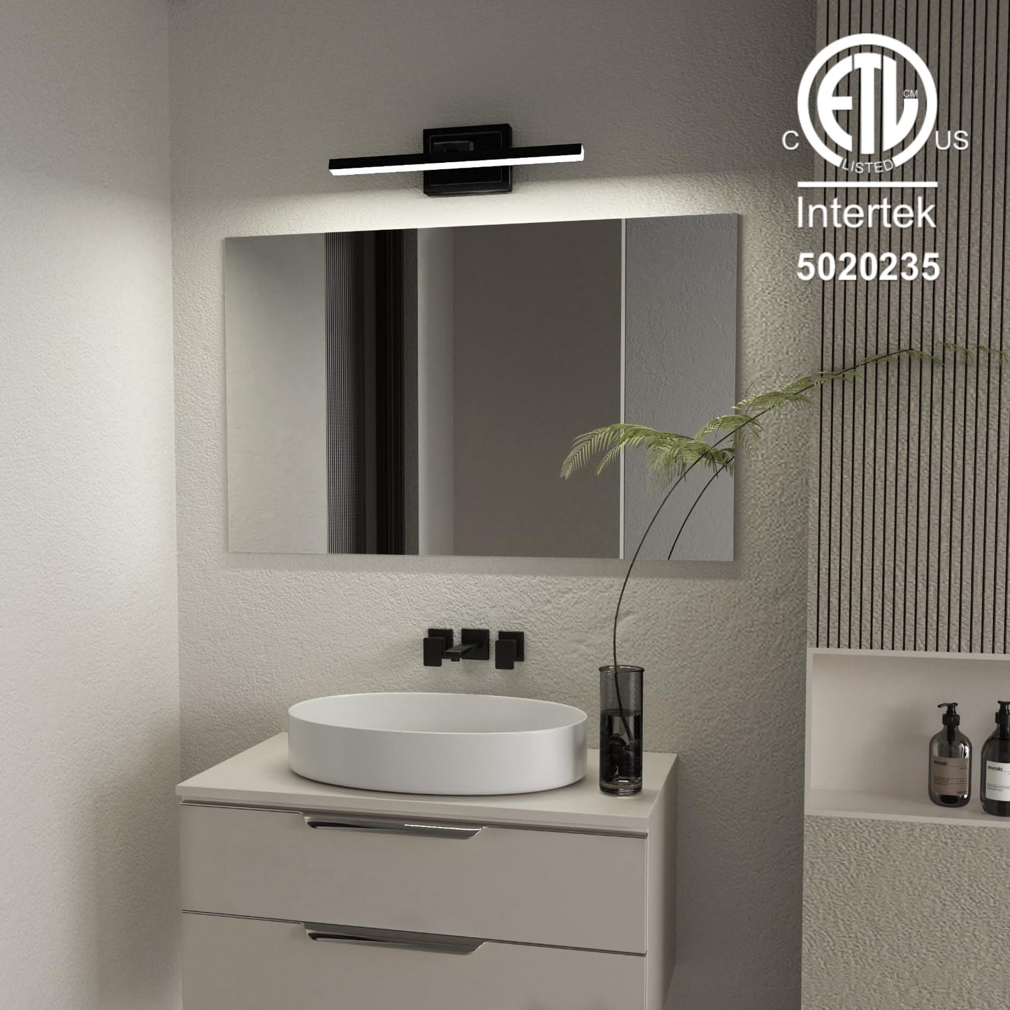 VOLISUN Modern Bathroom Vanity Light 15.7 inch, Rotatable, 12W Dimmable 5CCT Led Bathroom Light Fixture Over Mirror, Black Bar Vanity Light for Bathroom Mirror Restroom-ETL Certificated