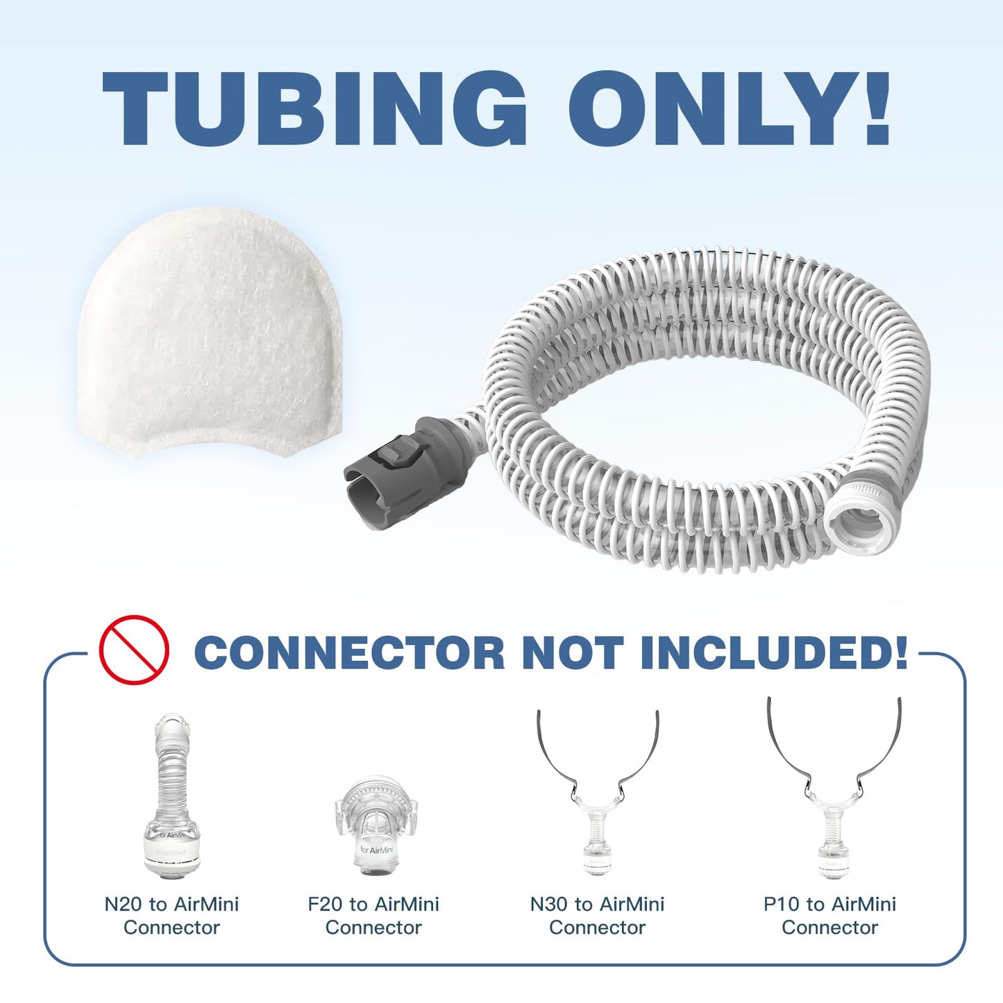 Replacement CPAP Tubing for ResMed AirMini Tube & 10-Pack Airmini Supplies Filters Combo, as Flexible as OEM | Compatible with ResMed Airmini CPAP Machine & P10 Nasal Pillows & N20 & N30 Nasal Masks