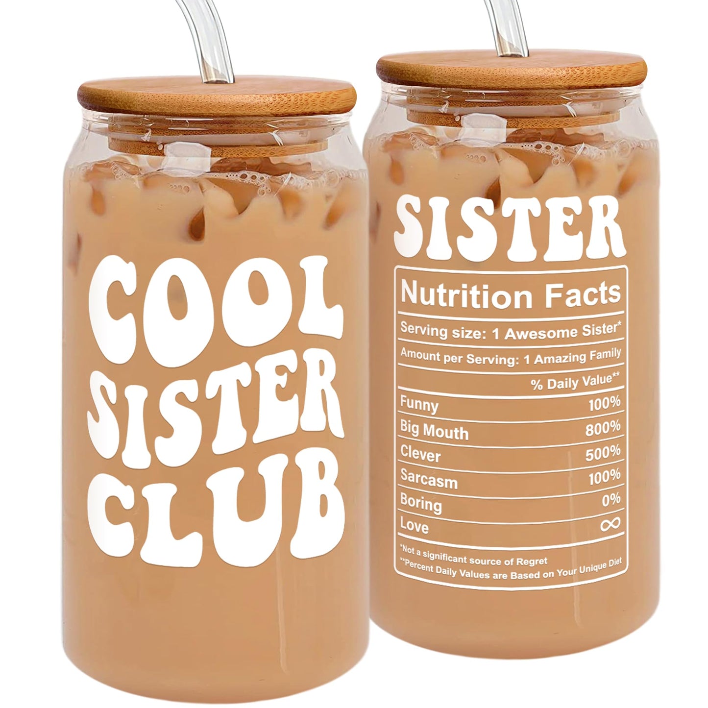 GINGULMINA Gifts for Sister - Birthday, Mothers Day, Christmas Sister Gifts from Sisters, Brother, Bro - Sisters Gift for Women, Sibling, Bestie, Women, Sis - 16 Oz 2-sided Can Glass