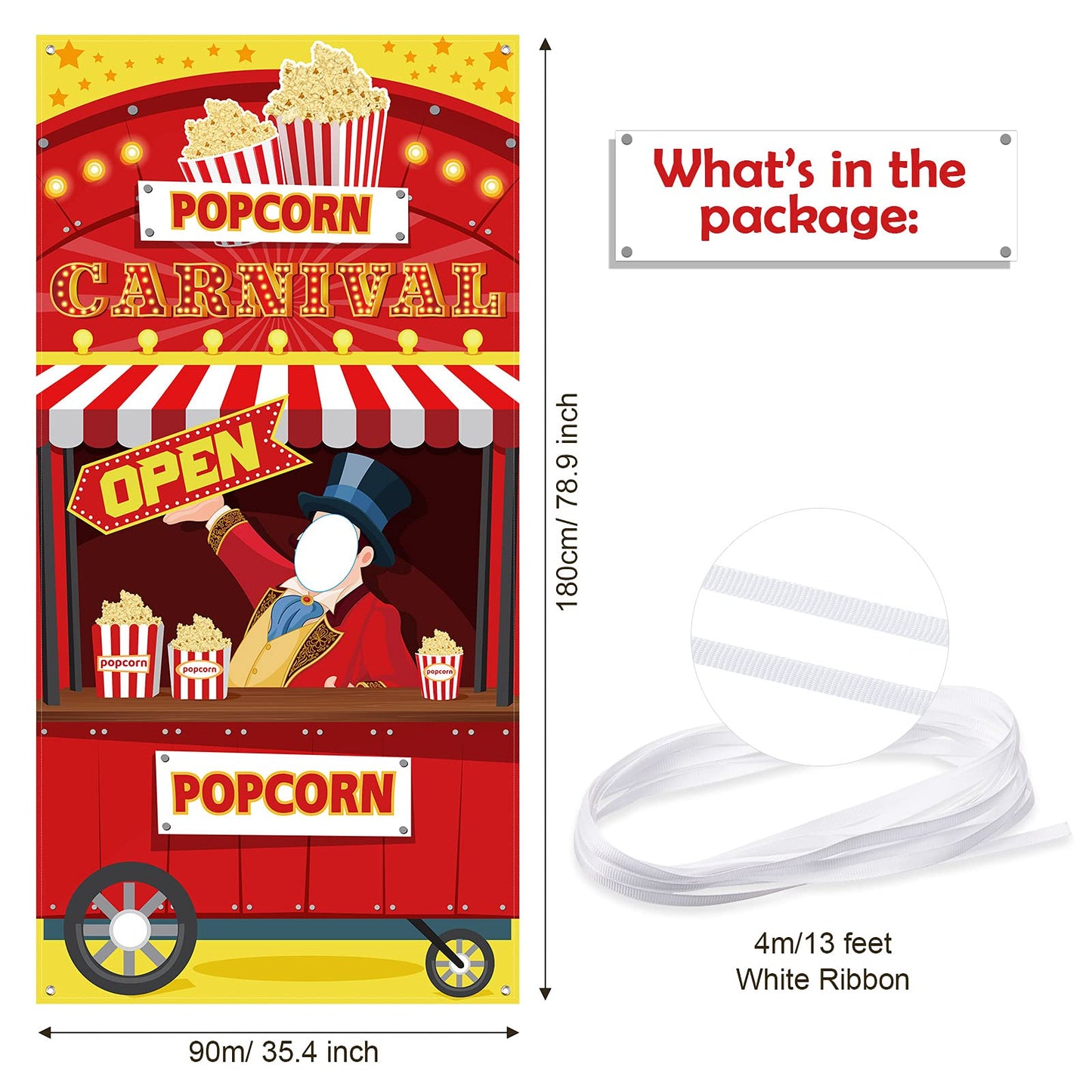 Carnival Circus Theme Party Decorations Carnival Popcorn Sign Large Photo Door Banner Ticket Booth Backdrop Props Hanging for Kids Birthday Carnival Game Supplies Popcorn Circus Party Decorations