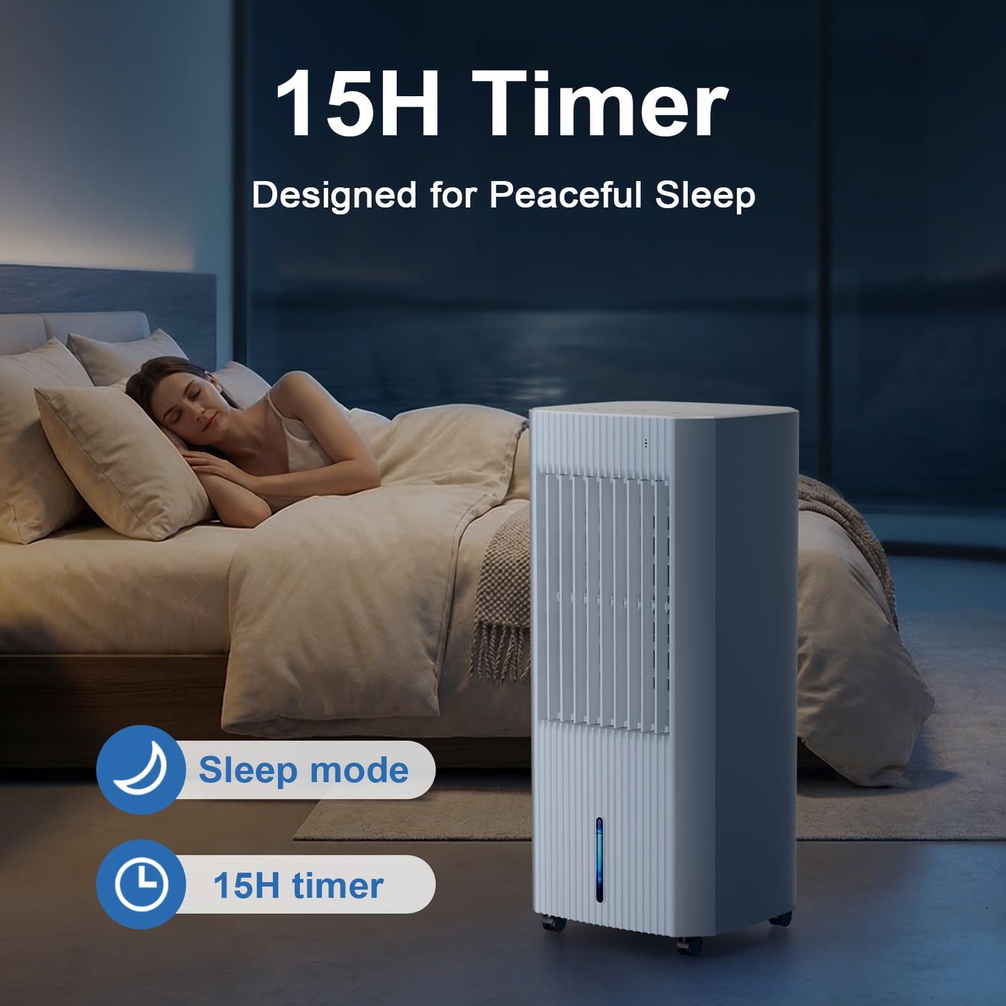Portable Air Cooler, Swamp Cooler Evaporative Air Cooler Portable AC Unit for Room,3 Modes & 3 Speeds, 1.5Gal Tank for 15H Cooling, 140° Oscillation, 16.4FT Remote for Bedroom Indoor Use