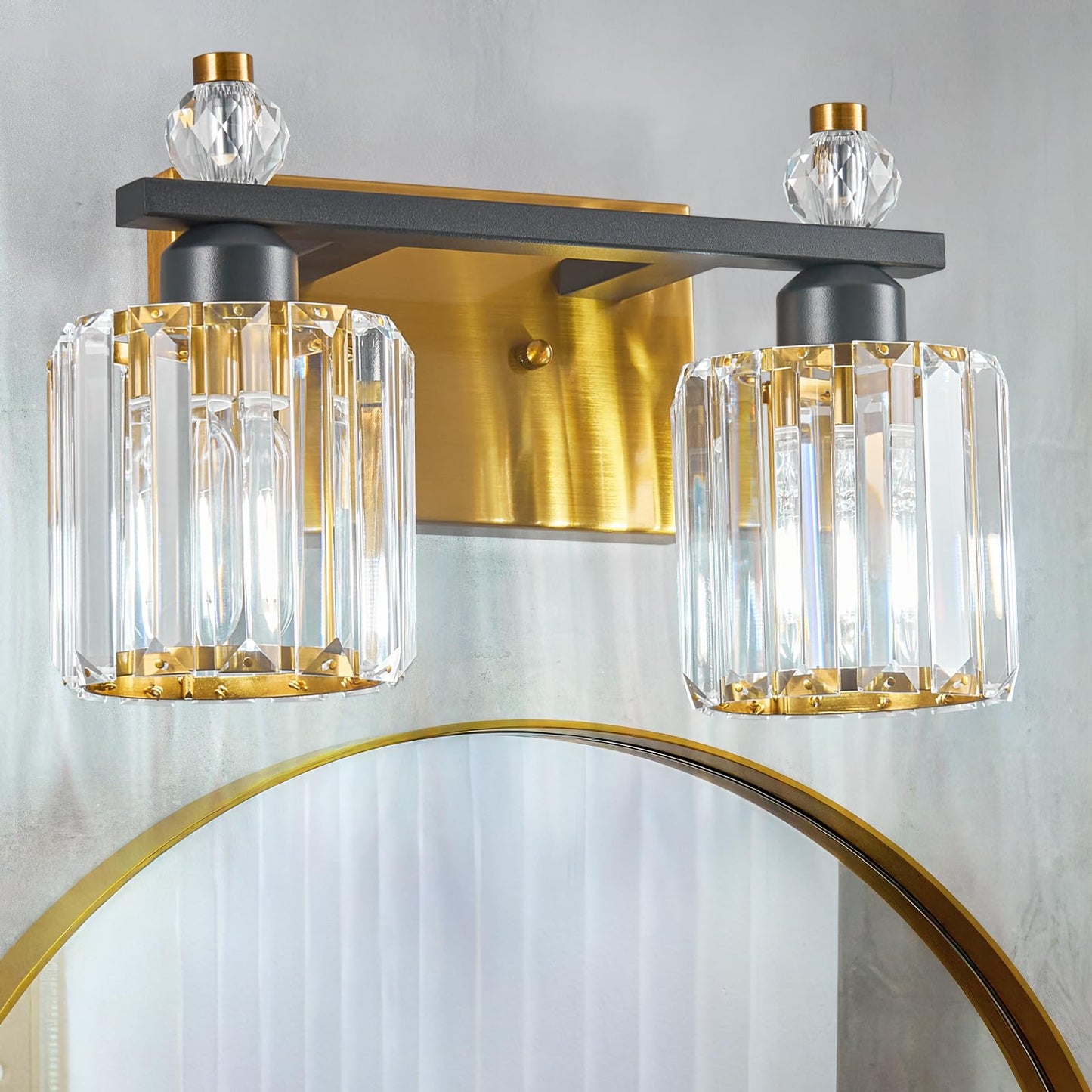 FDPBY Bathroom Vanity Lights 2-Light Black Gold Modern Crystal Vanity Light Fixtures Over Mirror Crystal Bathroom Vanity Lighting Fixtures