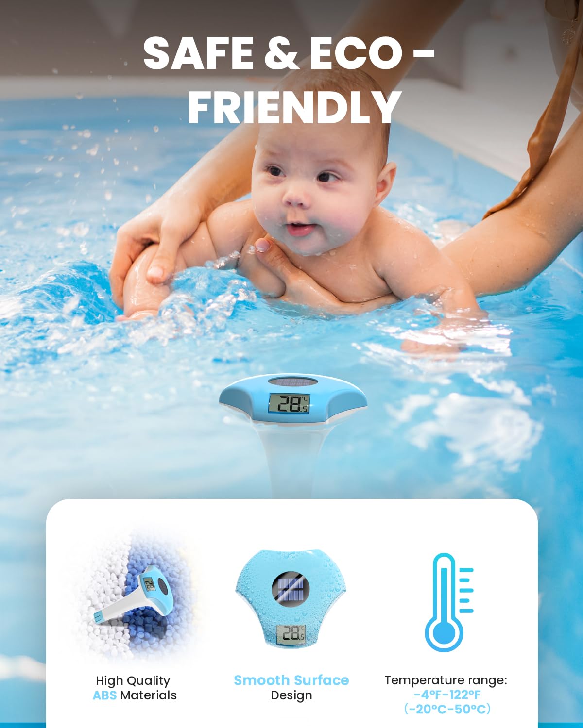 BALDR Floating Pool Thermometer, Solar Powered Pool Thermometer, Easy-to-Read/Use