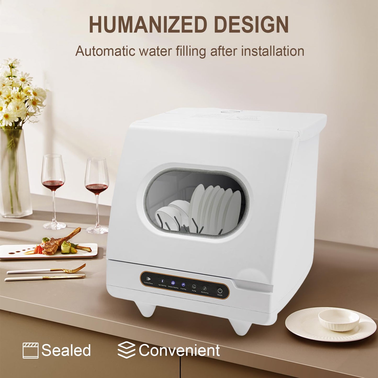 TOWIUOA Countertop Dishwasher, 800W 110V Mini Dishwasher Low Noise Portable Dish Washer With 5intelligent Washing Functions For Washing Dishes After A Meal At Your Home