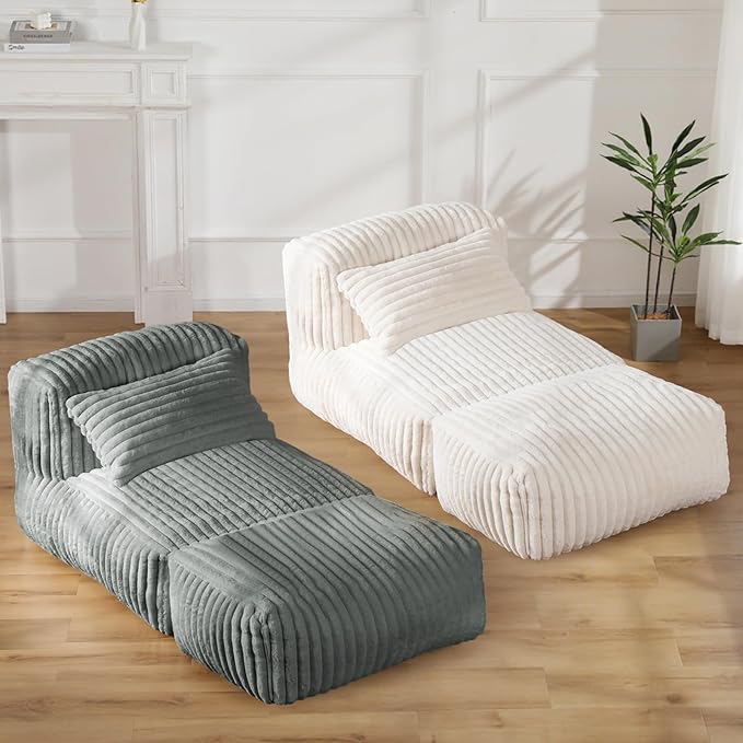 Giant Bean Bag Lounger Sofa with Pillow, Large Beanbag Chair for Adults, Oversized Comfy Beanbag Lazy Floor Sofa, Bean Bag Couch with Memory Foam Filled for Living Room, Bedroom, Gray
