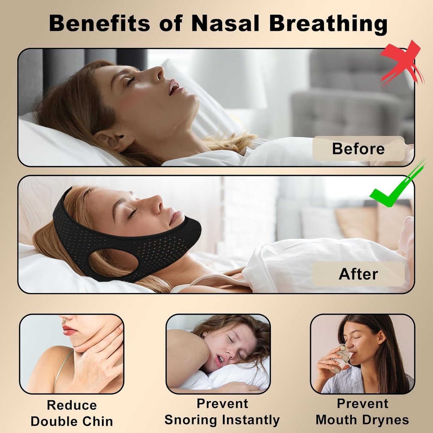 Chin Strap for Sleeping - Anti Snoring Device, Airflow Jaw Strap for Sleep Apnea, Effective Anti Snore Solution for Men and Women, X Size and 1PCS