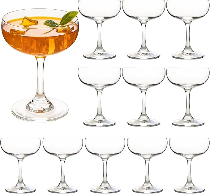 YARYOUNG Set of 12 Crystal Champagne Glasses, 7 oz Elegant Coupe Glasses, Classic Cocktail Glass for Martini, Margarita, M...