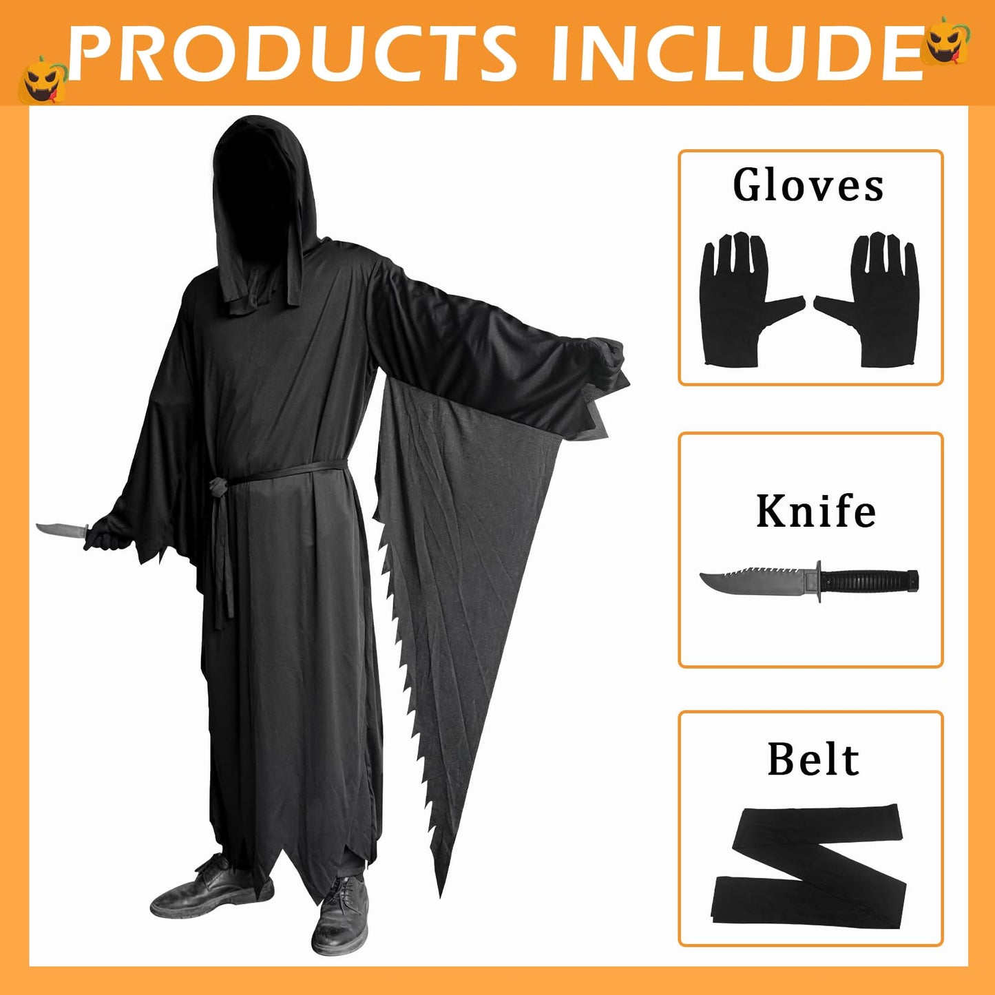 KaTiSeMo Unisex Halloween Costumes, Hooded Cloak, Cosplay Cloak Horror Robe Costume Halloween Tunic Hooded Robe (XXL)