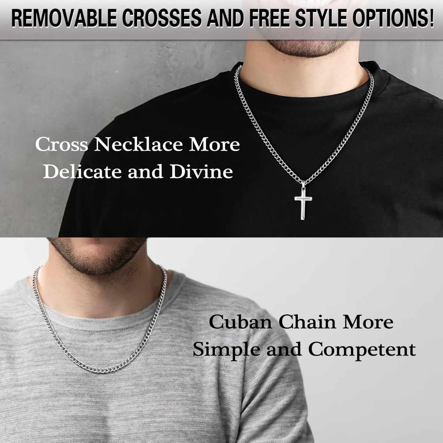 IEFLIFE Cross Necklace Gifts for Brother - Stainless Steel Silver Cuban Link Chain Cross Necklace for Men Fathers Day Birthday Gifts for Brother Gift from Sister Necklaces Gift for Men Him