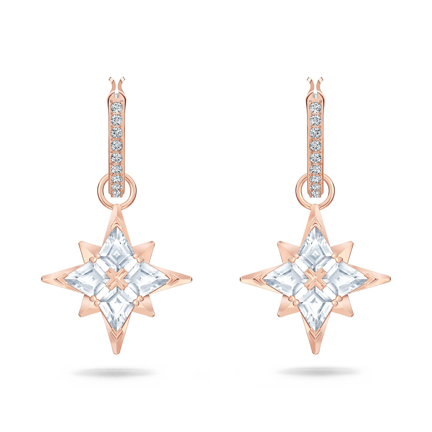 Swarovski Symbolica Collection Women's Dangling Mini Hoop Pierced Earrings, Rose-Gold Tone Finished with Clear Crystal Accents