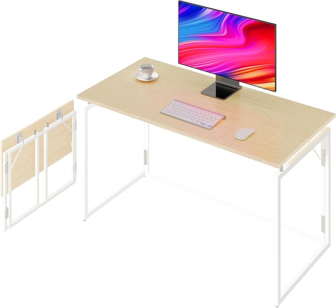alawooder Folding Desk - 31.5" Wood Top Foldable Desk for Small Spaces | No Assembly Required Compact Desk for Home Offic...