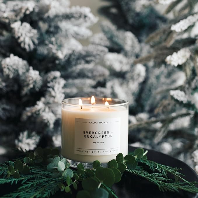 Calyan Wax Co. Holiday 3 Wick Scented Candle Gift Set - 4 Luxury Winter Scented Candles - 43 Hour Burn - 3 Wick Non Toxic Soy Wax Candles - Long Lasting Large Glass Jar Candle for Home - 14.9oz
