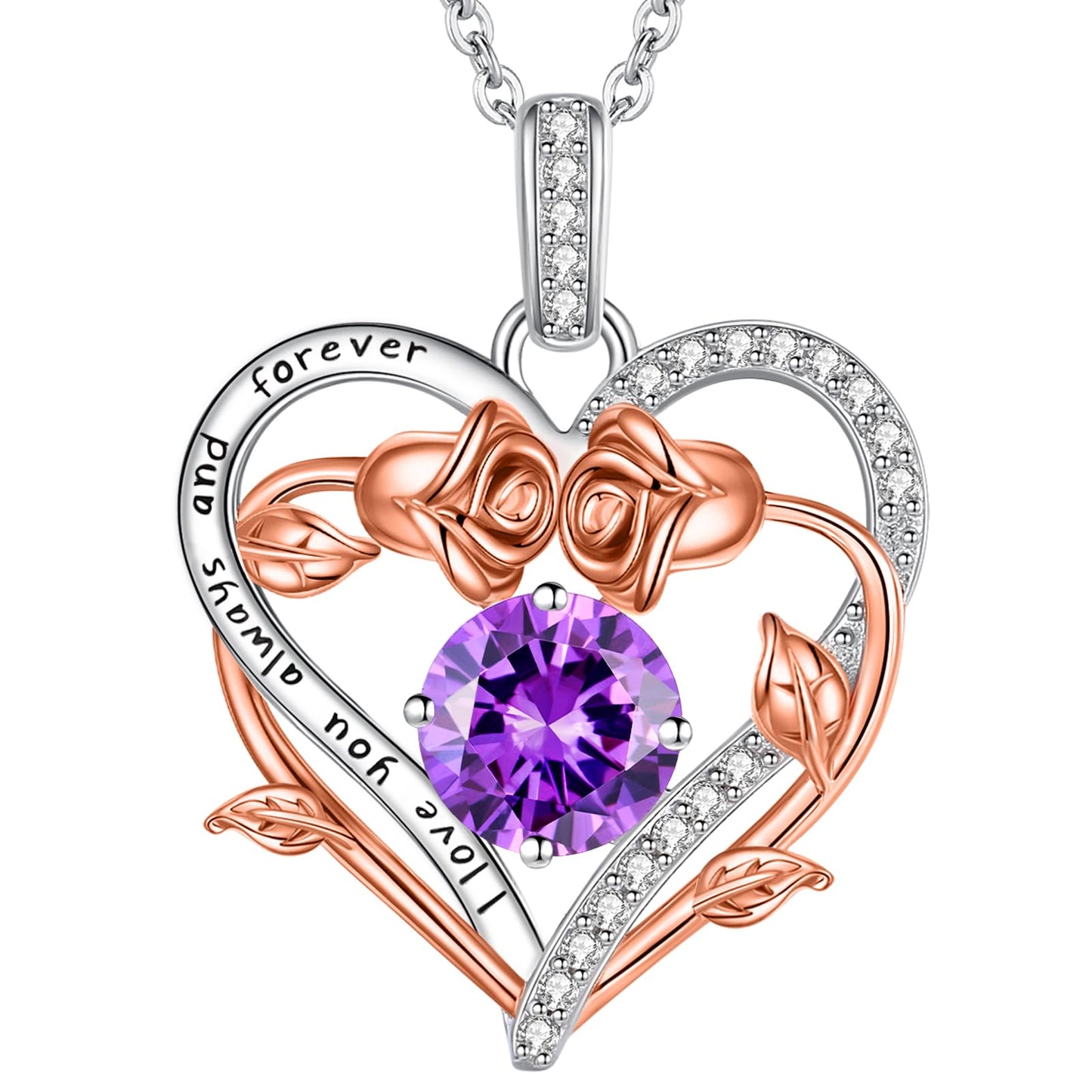 Lomantise Heart Necklaces for Women, 925 Sterling Silver Rose Heart Birthstone Necklace Christmas Anniversary Birthday Jewelry Gifts for Women Wife Mom Girlfriend Her