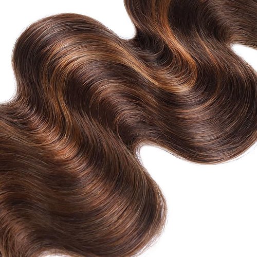 Dokksiiia Brown Ombre Bundles Human Hair P4/30 Dark/Light Brown 2-Tone Blend Highlight Body Wave Bundles Unprocessed Brazilian Virgin Hair Extensions 16 18 20 Inch for Fair to Tan Skin