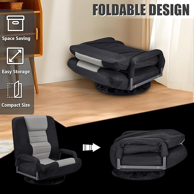 ACIPENSER Swivel Gaming Chair Multipurpose Floor Gaming Chair for Playing Video Games, TV, Reading w/Armrest Lumbar Support & 6 Adjustable Postion Backrest for Adults & Kids,Grey