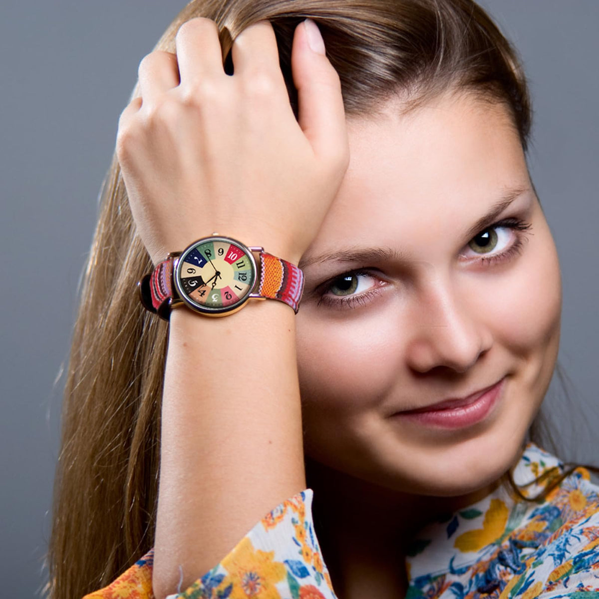 AstraMinds Ladies Wrist Watches for Women - Boho Hippie Large Surface Watches, PU Leather Woven Rainbow Watch Mother‘s Day Gift for Women Adults Mother (Warm Red)
