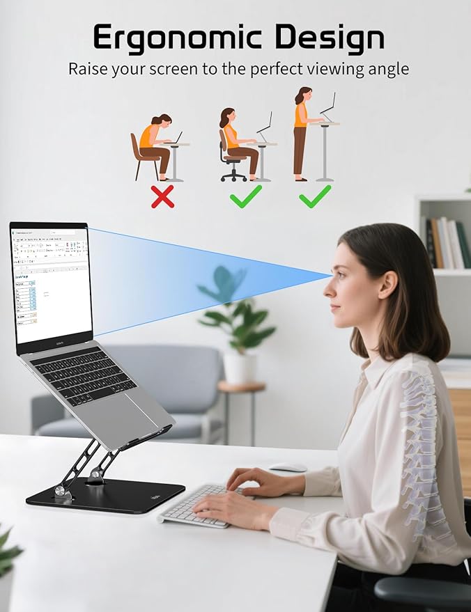 Axbima Aluminum Laptop Stand for Desk – Adjustable Ergonomic Laptop Riser, Foldable & Portable Holder Fit for MacBook & 10"-16" Laptops for Office, Home & Travel,Black