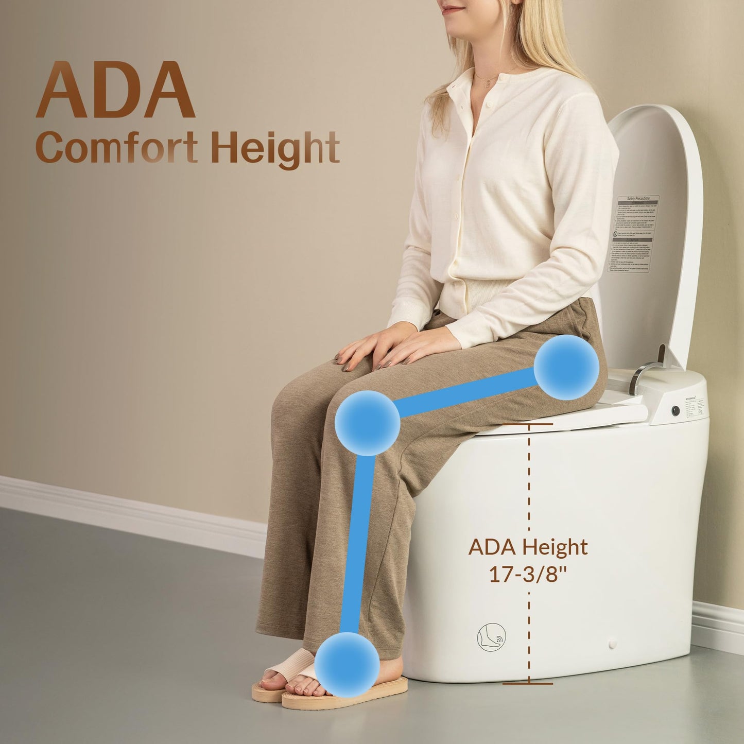 WOODBRIDGE B0970S Smart Tankless Toilet Elongated One Piece Chair Height, Auto Flush, Foot Sensor Operation, Heated Seat with Integrated Multi Function Remote Control in White