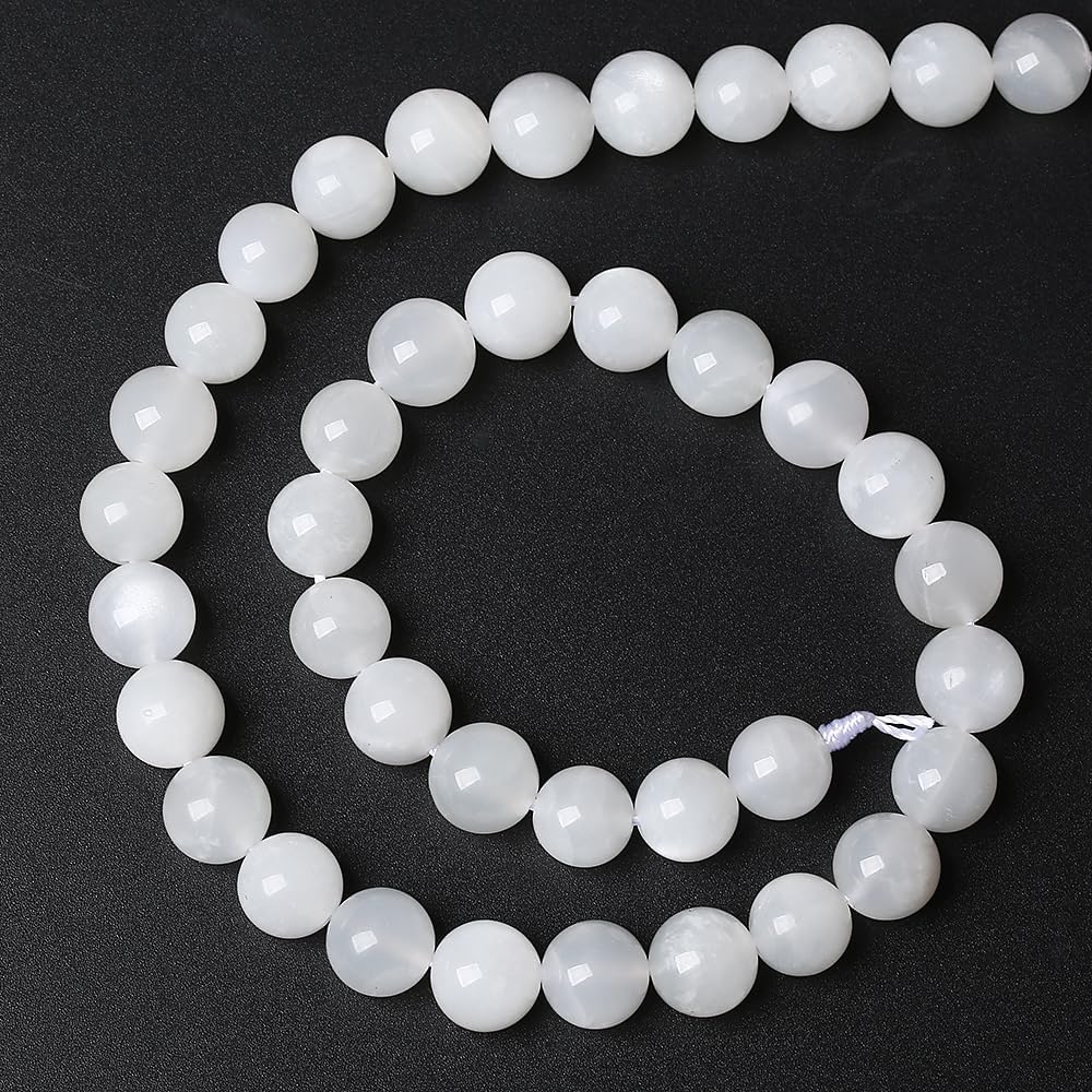 36pcs 10mm Natural White Moonstone Beads AAA Gemstone Round Loose Beads for Jewelry Making DIY Bracelets Necklaces Crystal Energy Healing Stone Beads 15" (10mm, White Moonstone)