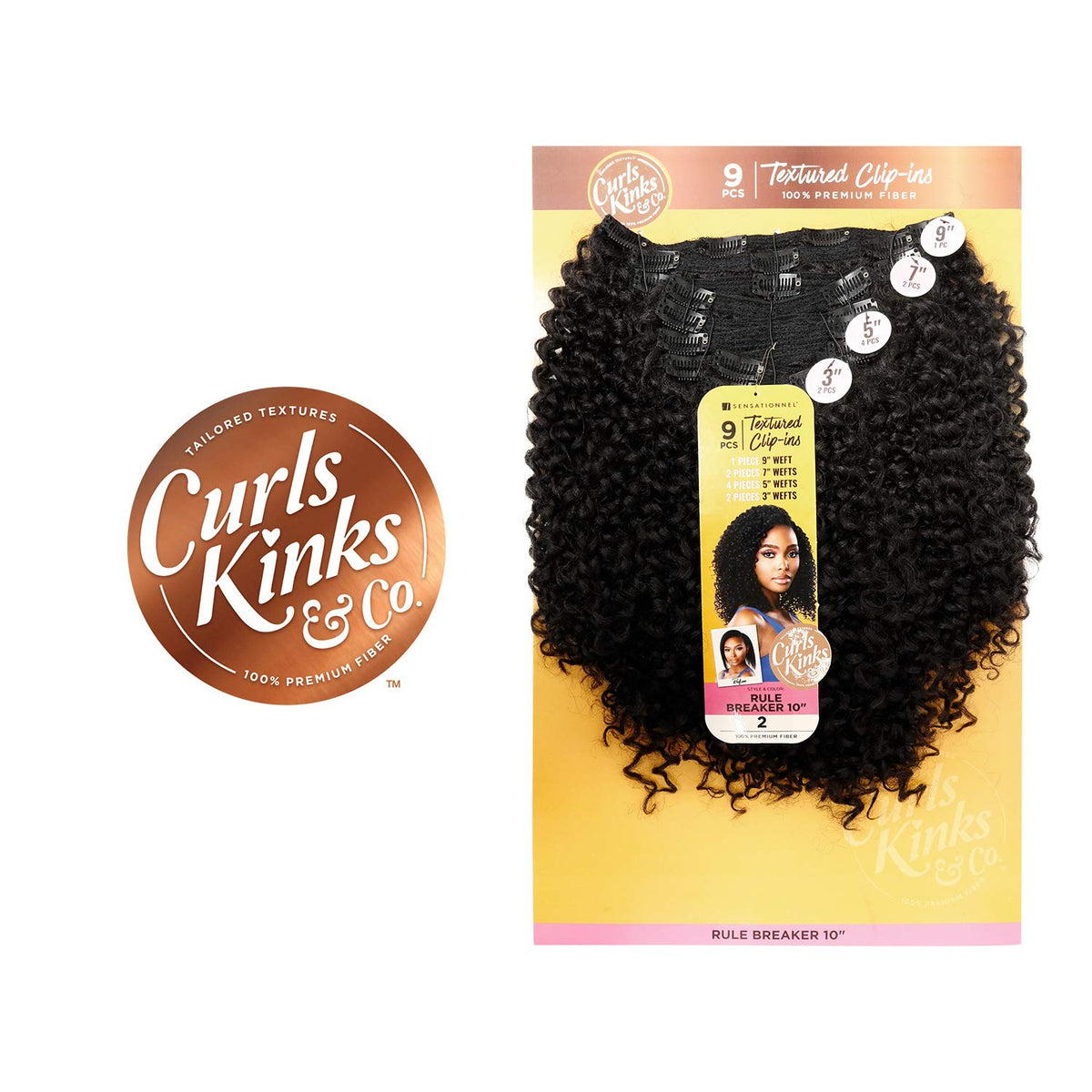 Sensationnel Curls Kinksandco Clip In - Rule Breaker 10 Inch 9 Piece Pack Easy to Use Clips for Natural 3C to 4C Hair (2 DARKBRO