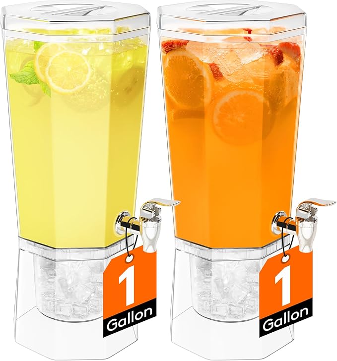 Lifewit 1 Gallon Drink Dispenser for Parties 2 Pcs, 4L Plastic Beverage Container with Stand for Juice/Tea/Soda & Lemonad...