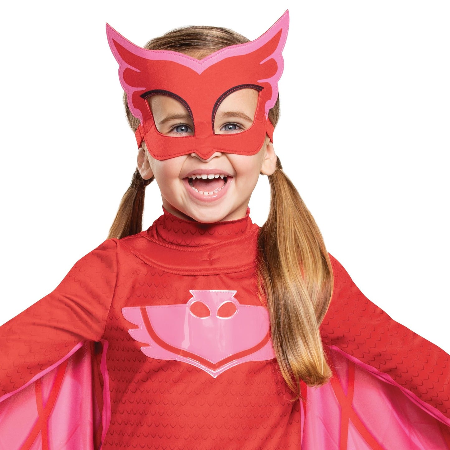 Disguise PJ Masks Owlette Costume, Deluxe Kids Light Up Jumpsuit Outfit and Character Mask, Toddler Size Medium (3T-4T) Red