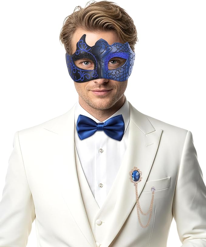 Zinniday 3 Pcs Masquerade Mask for Men, Opera Venetian Mask Set with Bowtie, Opera Half Face Masks Kit for Halloween