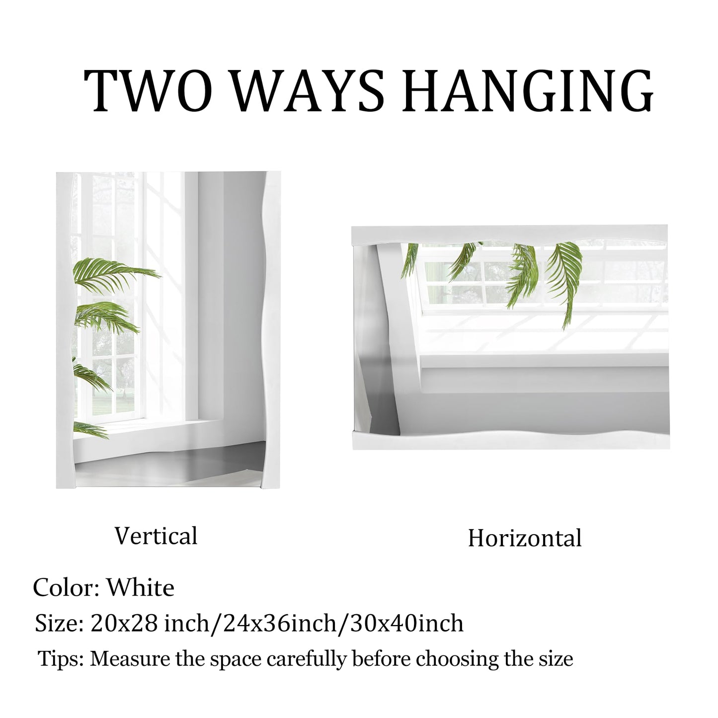 Tanmicoshomy White Bathroom Mirror 20x28 Inch, Asymmetrical Wood Framed Rectangle Wall Mirrors for Bedroom or Living Room, Vertical or Horizontal Hanging
