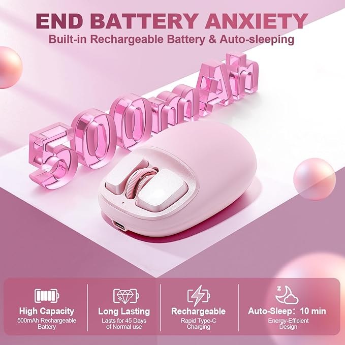 YUNZll C1 Silicone Wireless Mouse, Tri-Mode 2.4G/USB-C/Bluetooth Mouse, 4800 DPl Optical Tracking, 6 Adjustment Levels,Customize Mice for Laptop, Computer, iPad, MacBook (Pink)