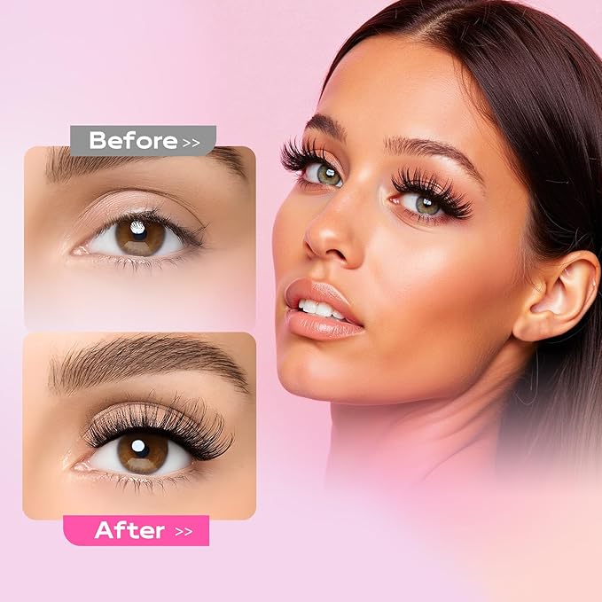 Dramatic Cat Eye lashes - Fluffy Volume False Eyelashes with Lightweight Comfort, Easy Apply Winged Style (8-16mm), Reusable Glam Lashes for All Eye Shapes, 7 Pairs Full-Strip Lashes