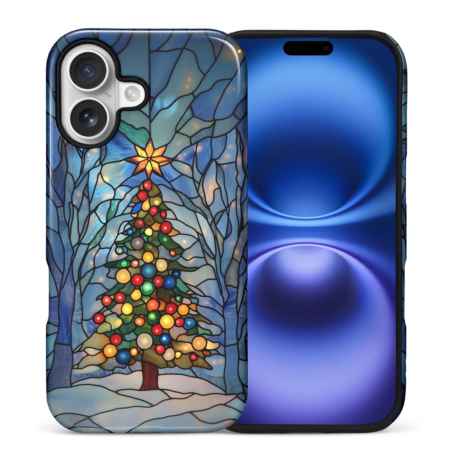 SKAMIX Case for iPhone 17,Drop Protection Hybrid 2-Layer Hard Phone Cover-Stained Glass Winter Christmas Tree