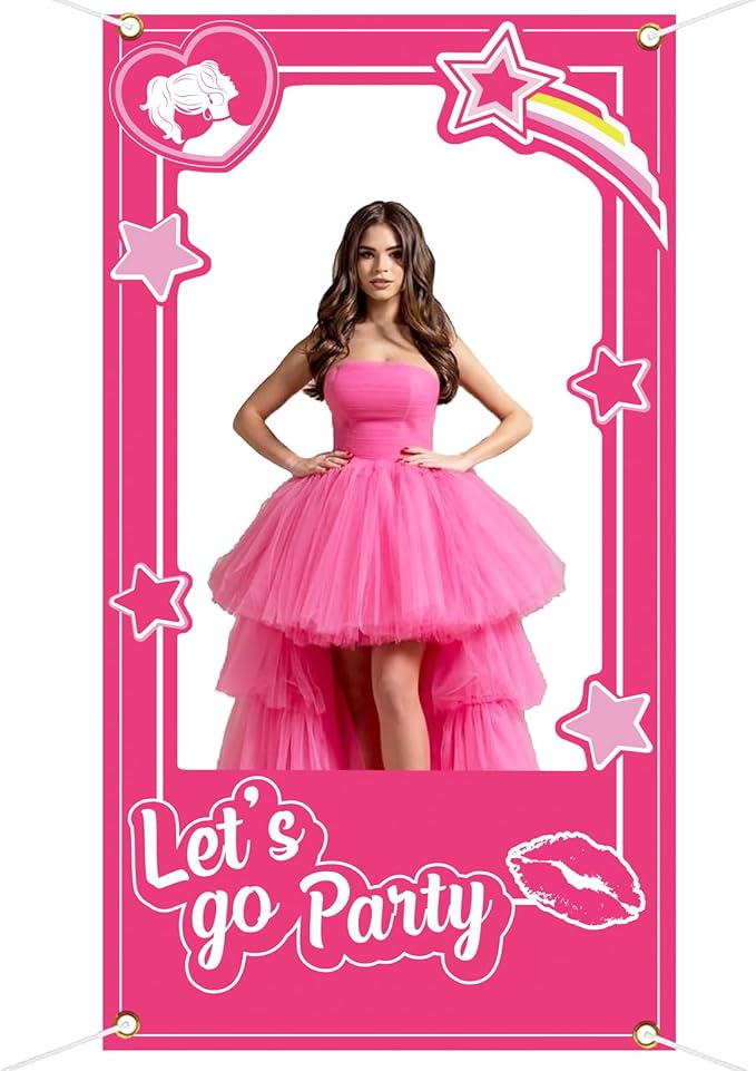 Hot Pink Girls Birthday Decorations Pink Photo Booth Props Princess Doll Theme Decor Let's Go Bachelorette Party Decoratio...